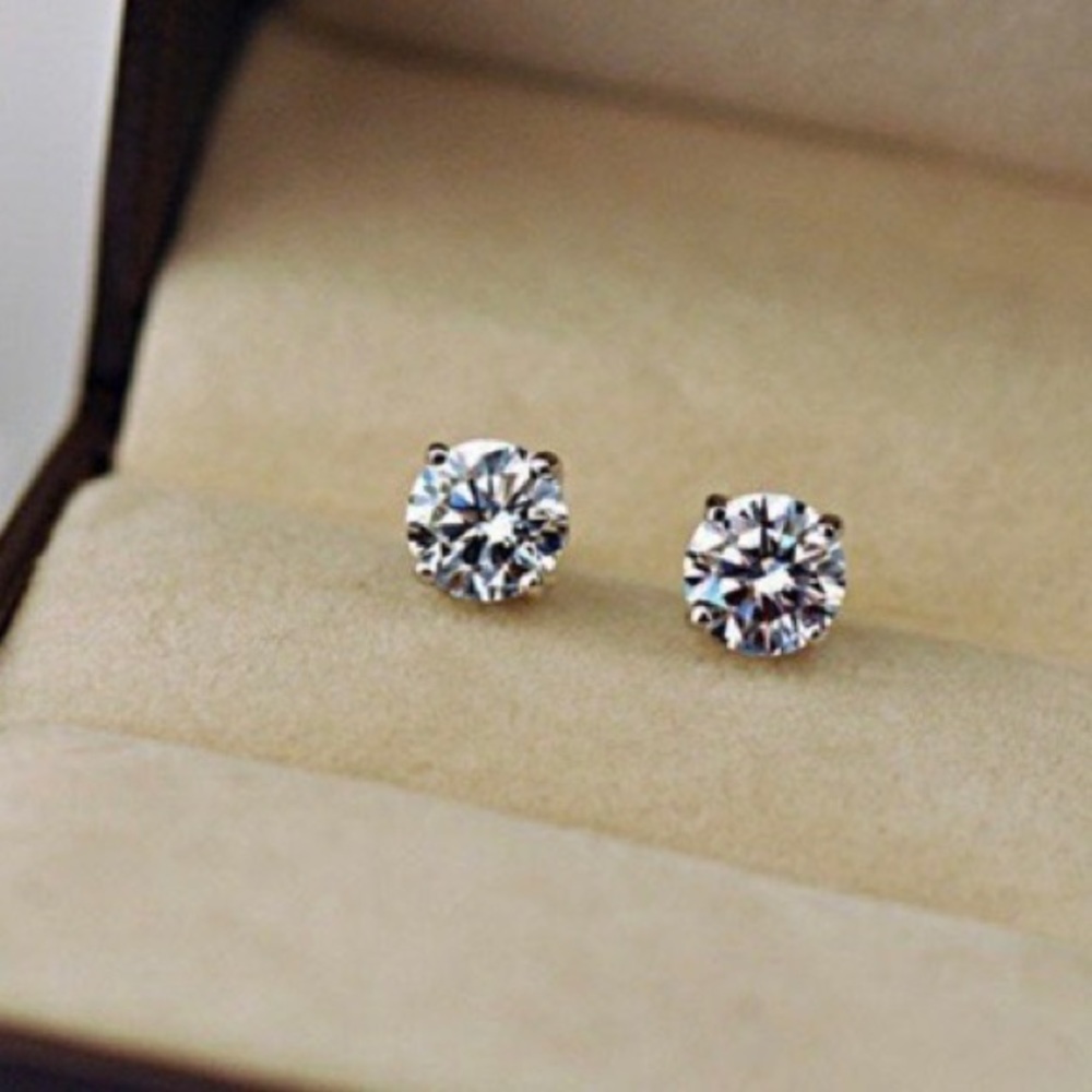 NEW 2 CARAT DIAMOND SILVER STUD EARRINGS - Picture 8 of 8